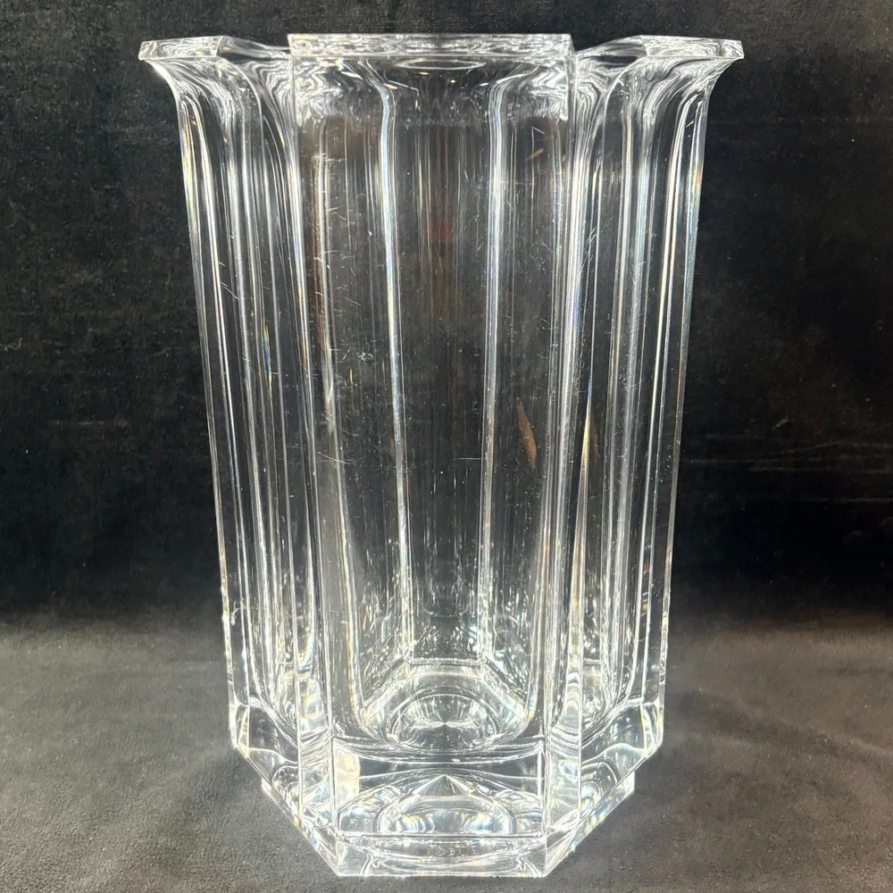 Mid-Century Modern Lucite Hexagon Vase Clear Acrylic 10 Inches